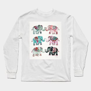 turquoise red elephants Long Sleeve T-Shirt